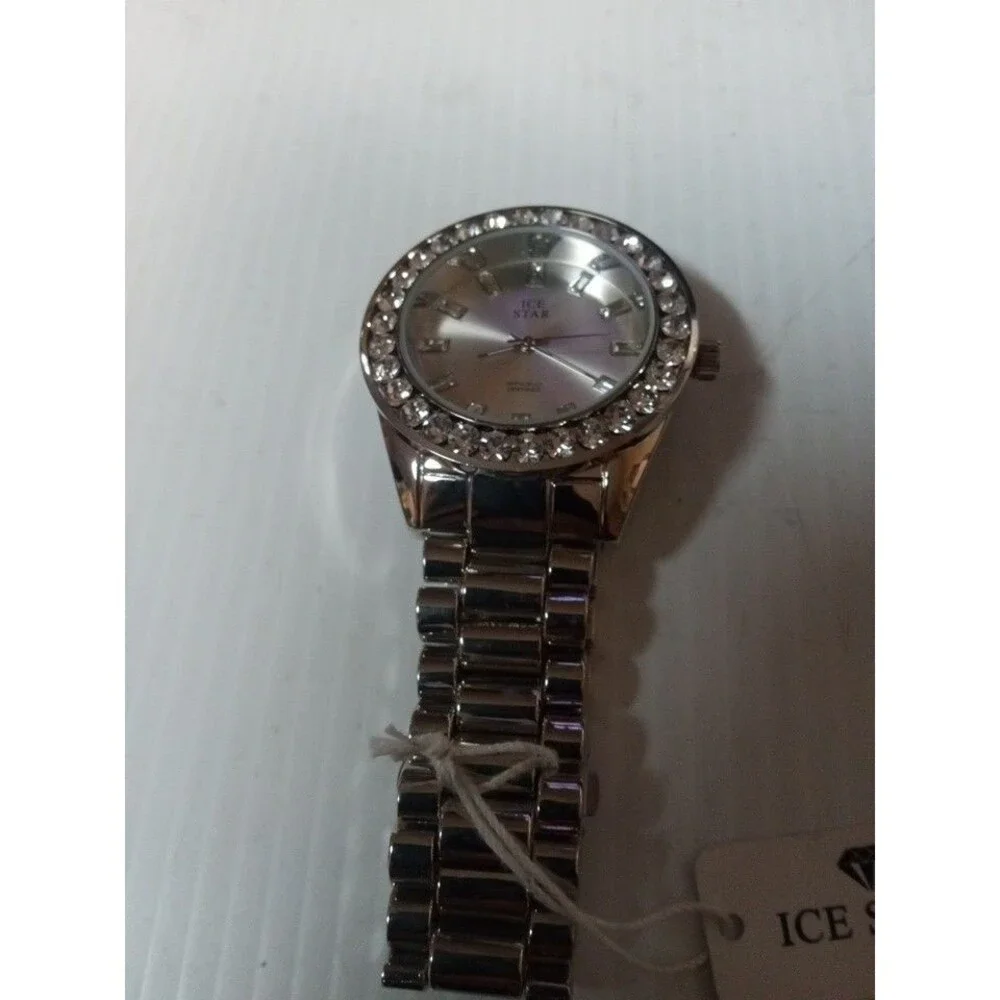 Men Hip Hop Iced Silver Plated  Bling Simulated Diamond Rapper Watch